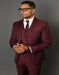 Solid Pattern Vested Tapered Skinny Slim Fit Burgundy Suit