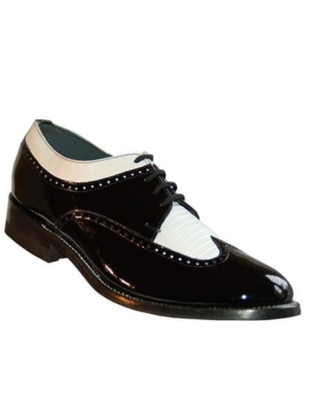 Stacy Baldwin Men's Wide Eee Width Wingtip Two Toned Dress All Leather 1920's Gangster Vintage Style Oxfords Black and White