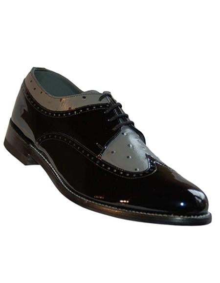 Stacy Baldwin Men's Wide Eee Width Wingtip Two Toned Dress All Leathers 1920's Gangster Vintage Style Oxfords Black and Gray