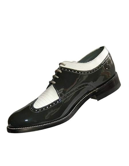 Stacy Baldwin Men's Wide Eee Width Wingtip Two Toned Dress All Leather 1920's Gangster Vintage Style Oxfords Grey and White