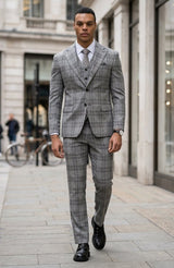 Stacy Adams Men's 3 Piece Glen Plaid Suit - Hybrid Fit Modern Fit