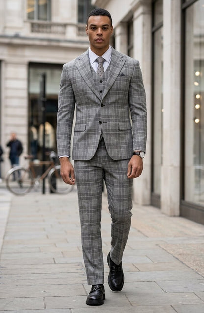 Stacy Adams Men's 3 Piece Glen Plaid Suit - Hybrid Fit Modern Fit