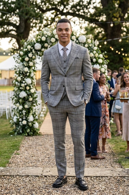 Stacy Adams Men's 3 Piece Glen Plaid Suit - Hybrid Fit Modern Fit