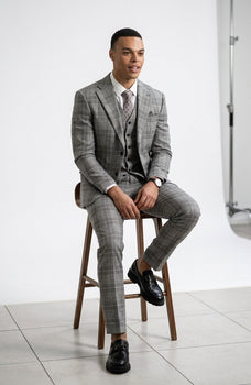 Stacy Adams Men's 3 Piece Glen Plaid Suit - Hybrid Fit