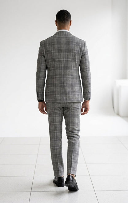 Stacy Adams Men's 3 Piece Glen Plaid Suit - Hybrid Fit Modern Fit