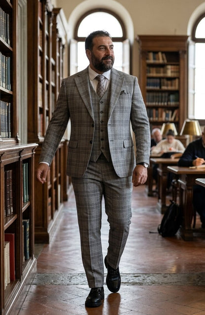 Stacy Adams Men's 3 Piece Glen Plaid Suit - Hybrid Fit Modern Fit