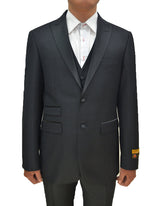 Mens 2 Buttons Peak Lapel Vested Prom Tuxedo in Black Black Prom Tuxedos
