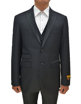 Mens 2 Buttons Peak Lapel Vested Prom Tuxedo in Black Black Prom Tuxedos
