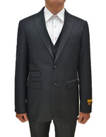 Mens 2 Button Peak Lapel Vested Prom Tuxedo in Black
