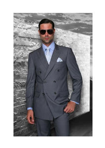Statement Confidence Charcoal Grey Double Breasted Men's Italian Design Suit - Color: Dark Grey Suit