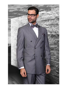 Statement Confidence Charcoal Grey Double Breasted Pinstripe Men'S Italian Design Suit - Color: Dark Grey Suit
