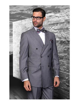 Statement Confidence Charcoal Grey Double Breasted Pinstripe Men'S Italian Design Suit - Color: Dark Grey Suit