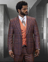 Statement Confidence Designer Suit - Copper - Orange - Super 150's Wool Suit 1 Button Peak Lapel Double Breasted Vest Rust Color Perfect For Church