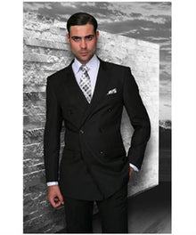 Statement Confidence Men'S Black Double Breasted Wool Italian Design Suit