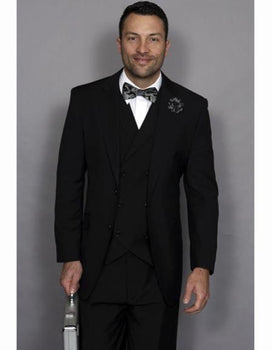 Statement Confidence Men's Wool 3 Piece Solid Black Double Breasted Vest Suit