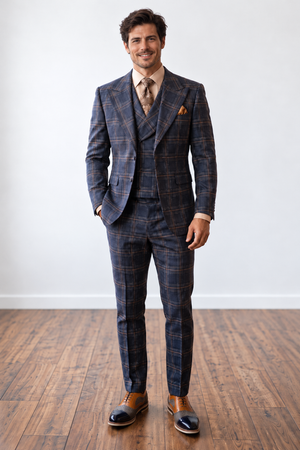 Statement Men's 3-Piece 100% Wool Tailored Fit Plaid Suit - Double Breasted Vest