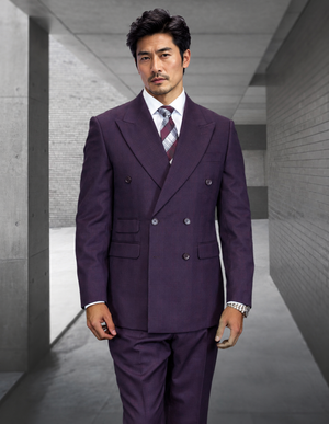 Statement Men's Double Breasted Plaid Purple Eggplant Designer Suit Imperial Modern Fit