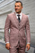 Men's Designer Two Button Vested Wool Windowpane Suit in Mauve Pink
