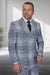 Men's Designer Wool Double Breasted Suit in Natural Grey Houndstooth Glen Plaid