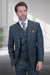 Men's Designer Vested One Button Peak Lapel Wool Suit in Olive Windowpane Plaid