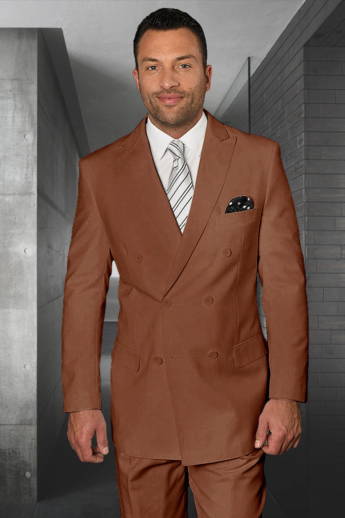 Men's Designer Double Breasted Wool Suit in Copper Modern Fit