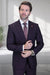Men's Designer Two Button Peak Lapel Wool Suit in Eggplant Purple Windowpane Plaid