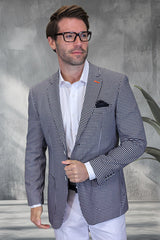 Mens Black Blazer - Men's Modern Fit Patch Pocket Designer Wool Summer Blazer in Black Windowpane