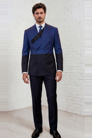Statement Men's 2 Piece 100% Wool Double Breasted Suit - Two Tone Jacket  Modern Fit