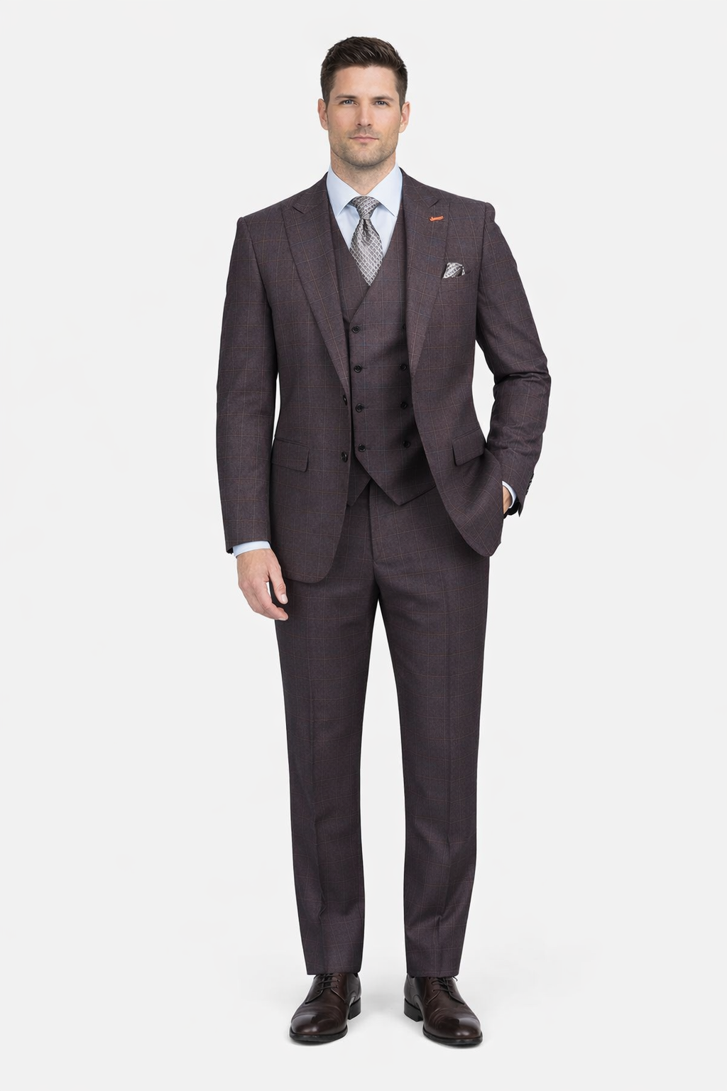 Statement Men's 3 Piece 100% Wool Modern Fit Suit - Subtle Textured  Modern Fit