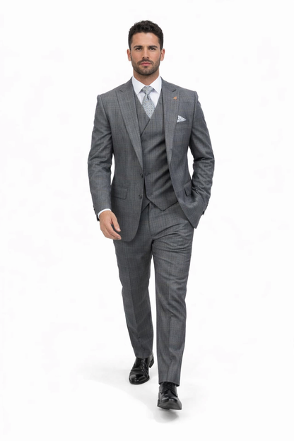 Statement Men's 3 Piece 100% Wool Modern Fit Suit - Subtle Textured  Modern Fit