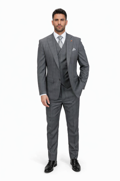 Statement Men's 3 Piece 100% Wool Modern Fit Suit - Subtle Textured  Modern Fit