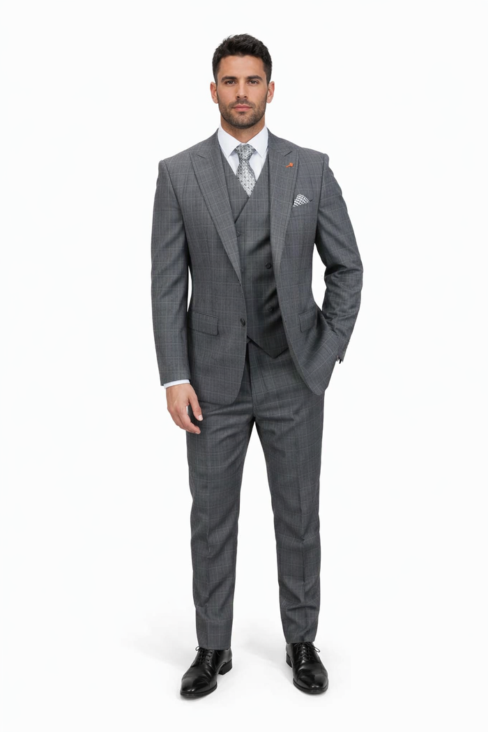 Statement Men's 3 Piece 100% Wool Modern Fit Suit - Subtle Textured  Modern Fit