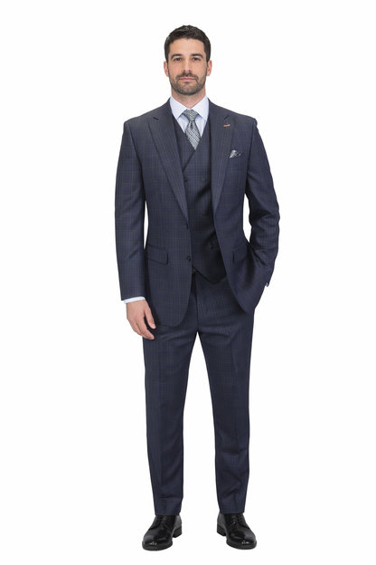Statement Men's 3 Piece 100% Wool Modern Fit Suit - Subtle Textured  Modern Fit