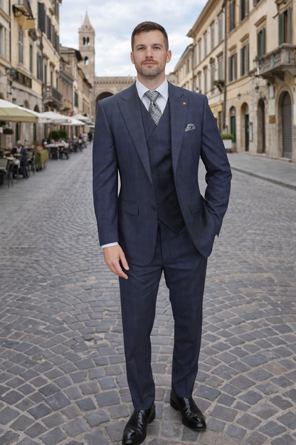 Statement Men's 3 Piece 100% Wool Modern Fit Suit - Subtle Textured  Modern Fit
