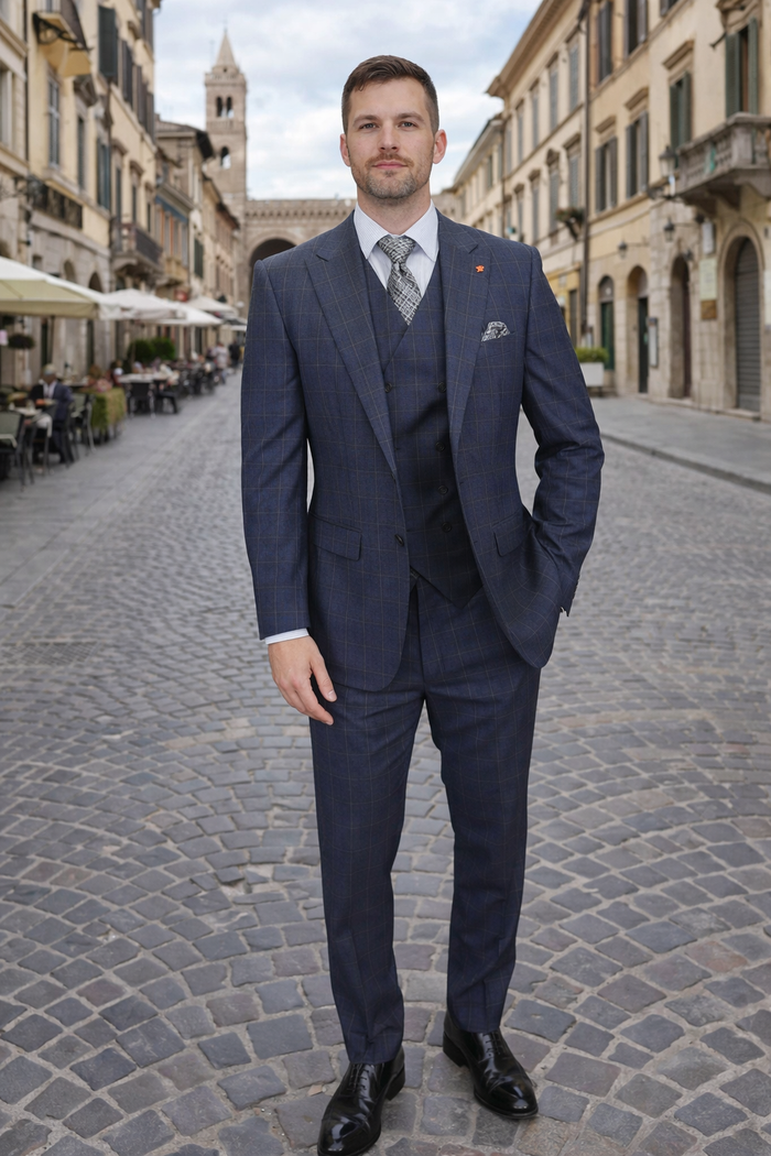 Statement Men's 3 Piece 100% Wool Modern Fit Suit - Subtle Textured  Modern Fit