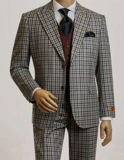Steve Harvey Suits Clothing line - Steve Harvey Suits Mens Multicolor Suit - Designer Brand Suit No Double Breasted Pinstripe Pleated Pants Modern Fit