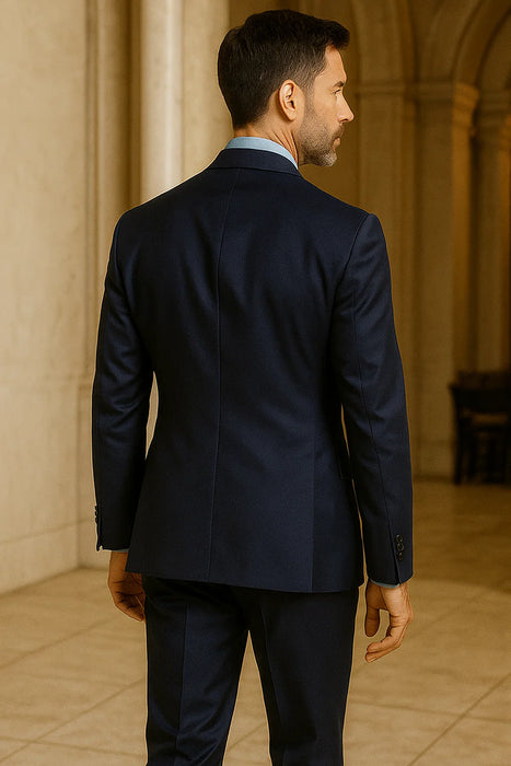 Steve Harvey Suits Clothing line - Steve Harvey Suits Mens Peak Lapel Modern Fit - No Pleated Pants Designer Brand Navy 3 Piece Vested Chest Pocket Suit