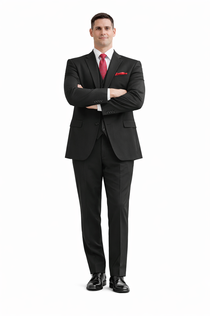 Steve Harvey Suits Clothing line - Steve Harvey Suits Men's Black 3 Piece Peak Lapel Suit Modern Fit