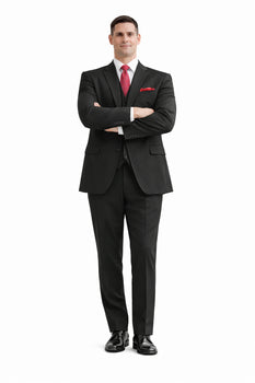 Steve Harvey Suits Clothing line - Steve Harvey Suits Men's Black 3 Piece Peak Lapel Suit
