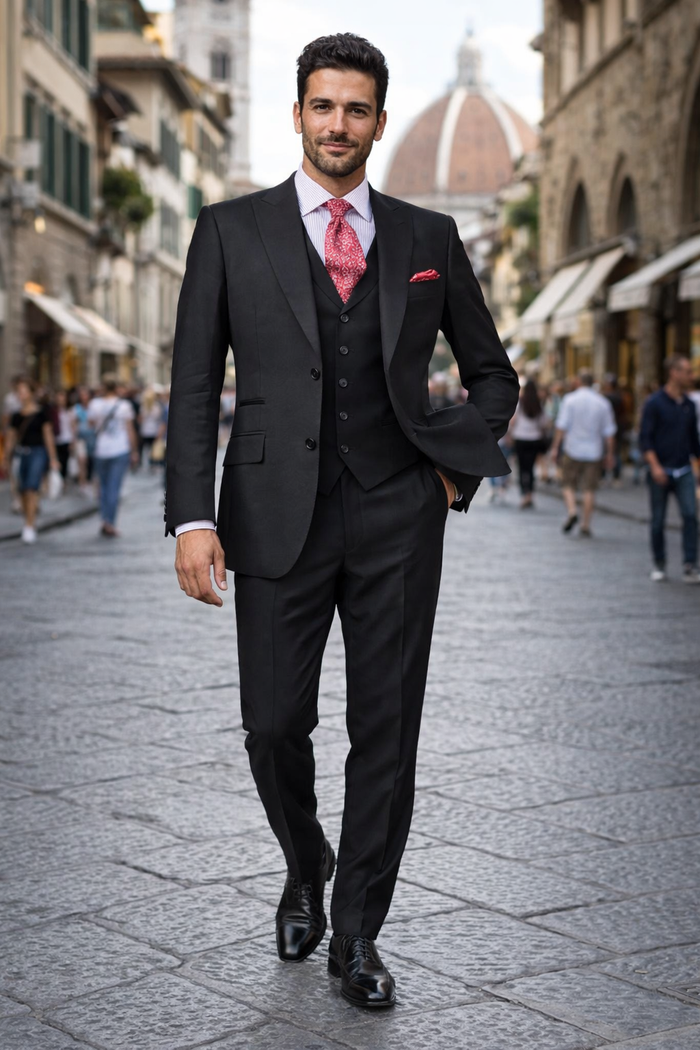 Steve Harvey Suits Clothing line - Steve Harvey Suits Men's Black 3 Piece Peak Lapel Suit