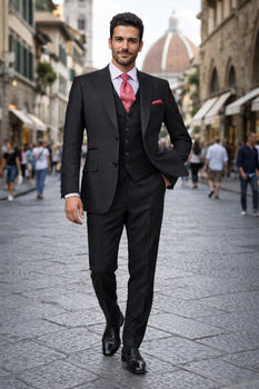 Steve Harvey Suits Clothing line - Steve Harvey Suits Men's Black 3 Piece Peak Lapel Suit