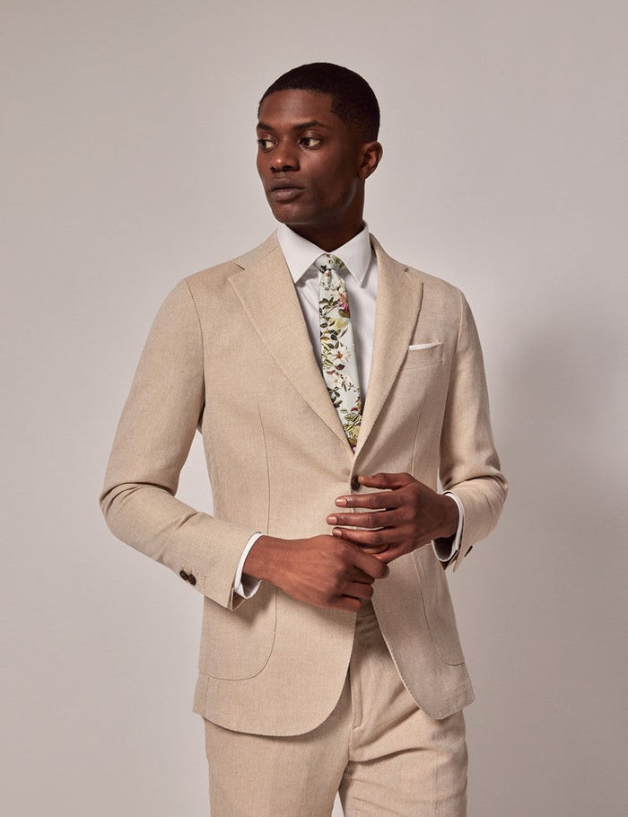 Mens Linen Suit For Beach Wedding - Summer Slim Suit in Stone