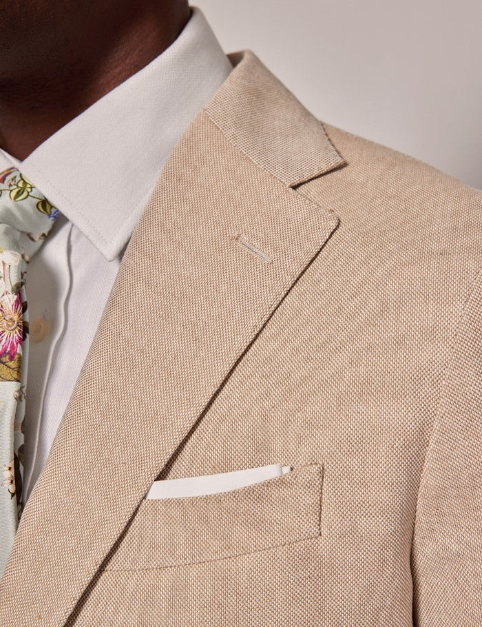 Mens Linen Suit For Beach Wedding - Summer Slim Suit in Stone