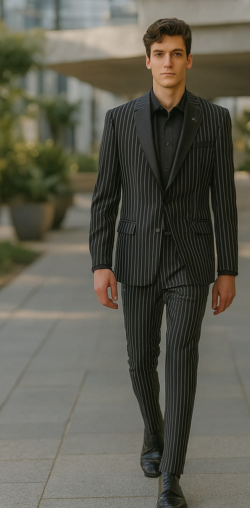 Stripe Tuxedo - Black Tuxedo - 1920s Pinstripe Suit - Gangster Suit