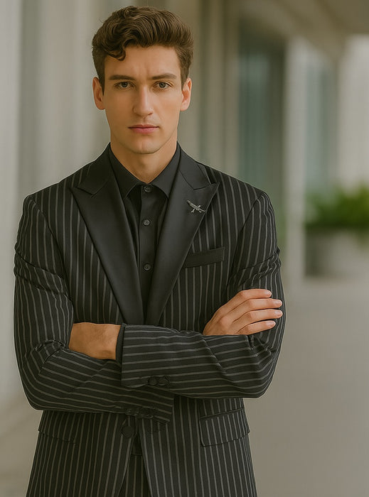 Stripe Tuxedo - Black Tuxedo - 1920s Pinstripe Suit - Gangster Suit