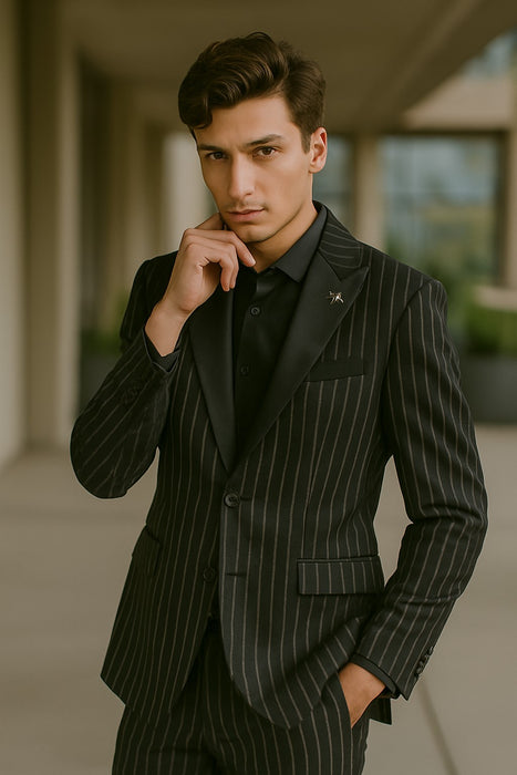 Stripe Tuxedo - Black Tuxedo - 1920s Pinstripe Suit - Gangster Suit