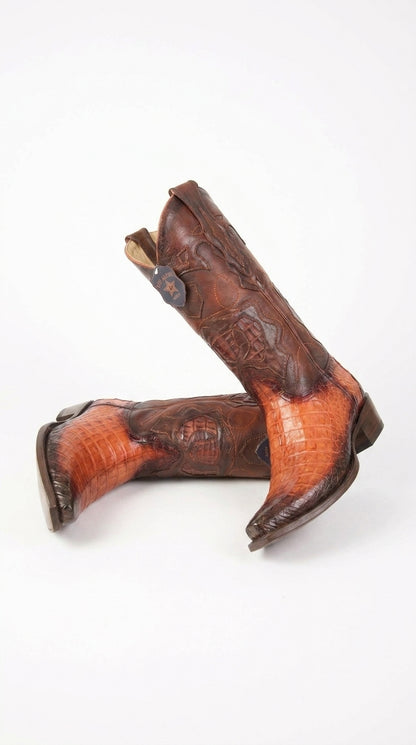 Los Altos Men’s Faded Cognac Caiman Snip Toe Cowboy Boots, Exotic Western Dress Boots