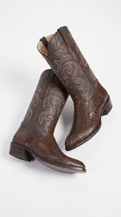 Los Altos Men’s Brown Ostrich Leg Cowboy Boots, J-Toe Exotic Western Dress Boots