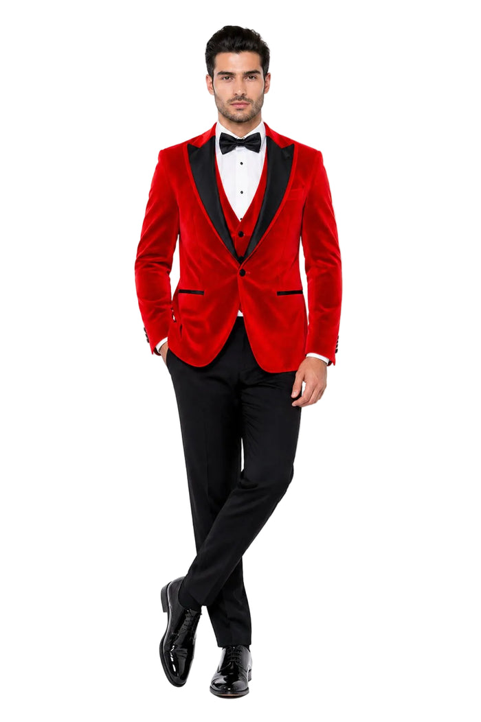 Mens Designer Velvet Tuxedo Jacket in Red