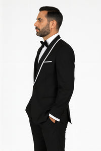 Men's Trimmed Shawl Lapel Blazer Dinner Jacket Black Vested Sport Coat - Image 9